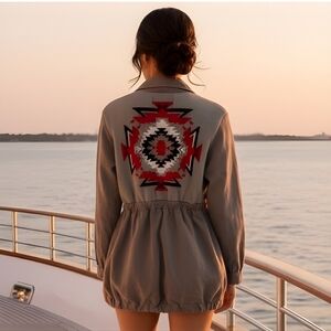 Vintage Havana Size Medium Camp Green Military Style Jacket - Beautifu Knit Back